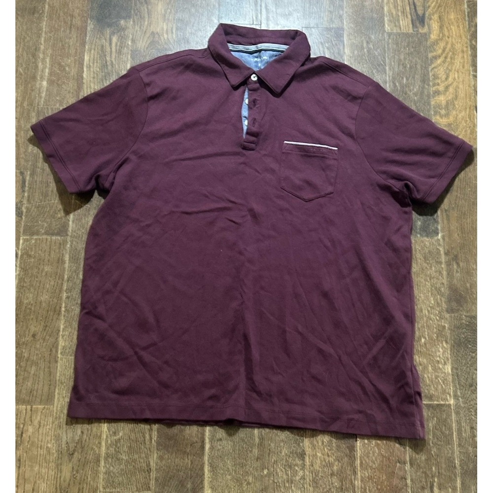 Tahari Polo Shirt Men XL Maroon Collared 1/4 Button Short Sleeve Pocket Stretch